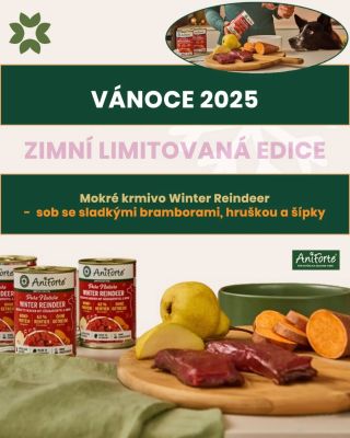 Mokré krmivo pro pejsky "Winter Reindeer" - sob se sladkými bramborami, hruškou a šípky od firmy AniForte 🌱 ☃️ZIMNÍ...