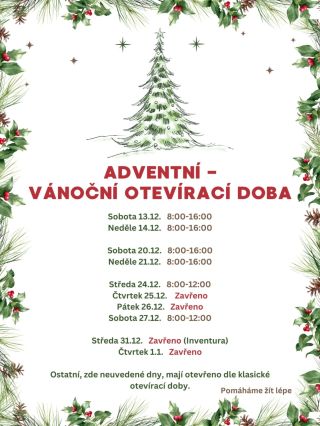 VÁNOČNÍ OTEVÍRACÍ DOBA u nás v obchůdku v Táboře ❄️❄️❄️❄️❄️❄️ Bílkova 1003/4 Tábor ❄️❄️❄️❄️❄️❄️ Těšíme se na každého...